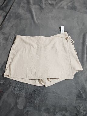 Old Navy High Waisted Faux Wrap Linen Blend Oatmeal Beige Skort Size XL New